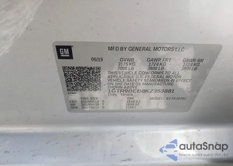 2019 GMC Sierra 1500 Sle z USA, uszkodzony, nr VIN 1GTR9BED8KZ353881